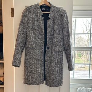 Zara Gray Tweed Collarless Pea Coat